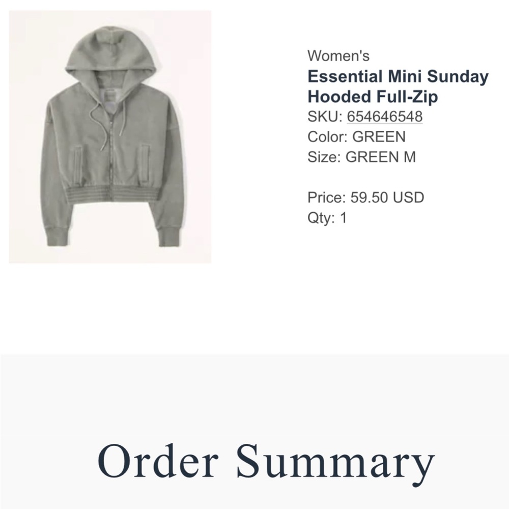 NWOT Abercrombie & Fitch Essential Mini Sunday Hooded Full Zip Green sz M